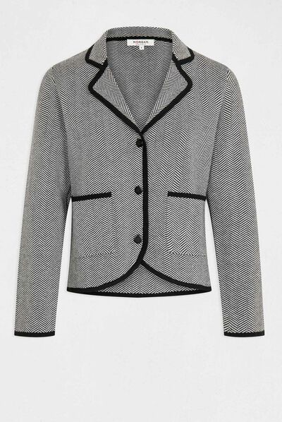 Veste tricot imprimé chevron noir femme