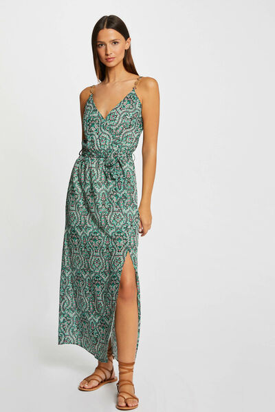 Robe longue droite imprimé cachemire multico femme