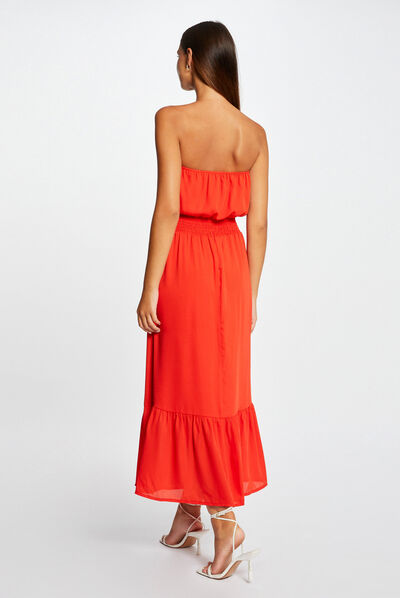 Robe longue cintrée col bustier rouge femme