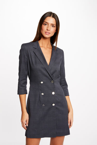 Robe portefeuille à carreaux marine femme