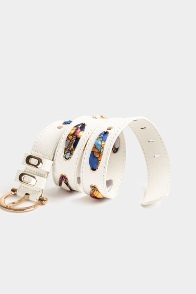 Ceinture avec foulard et aspect croco blanc femme