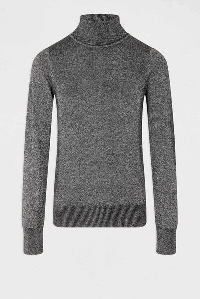 Pull manches longues avec ouverture argente femme