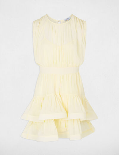 Robe courte col montant jaune pastel femme
