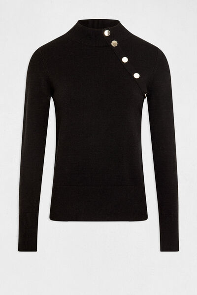 Pull manches longues boutons décoratifs noir femme