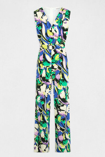 Combinaison jambe large imprimé abstrait multico femme