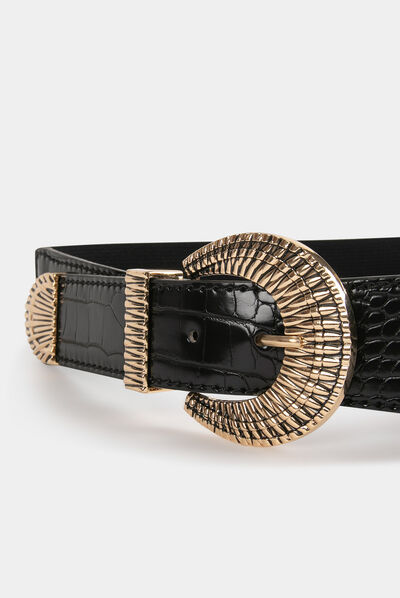 Ceinture élastiquée avec boucle noir femme