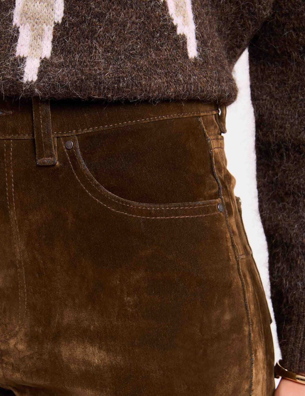 Pantalon bootcut velours couleur bronze femme