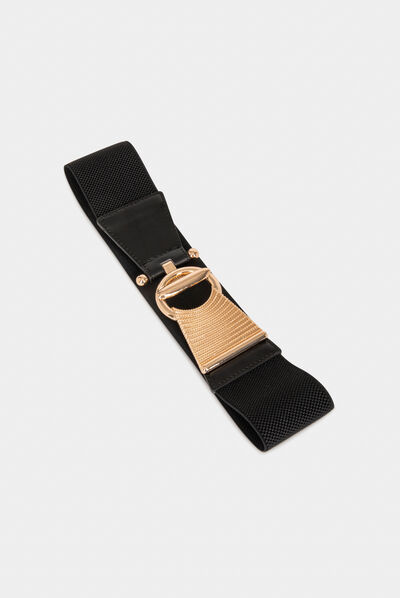 Ceinture élastiquée avec fermoir T noir femme