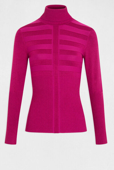 Pull manches longues à col roulé framboise femme