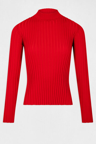 Pull manches longues avec dos ouvert rouge moyen femme
