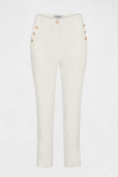 Pantalon ajusté 7/8ème à pinces ecru femme