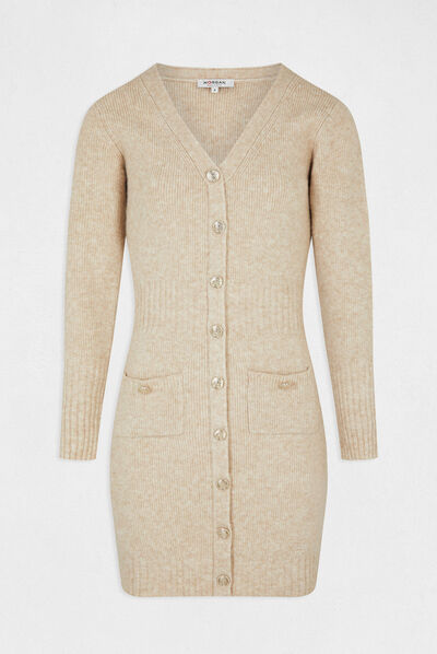 Robe pull ajustée avec boutons beige femme