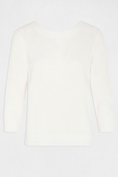 Pull manches 3/4 avec dos en V ivoire femme