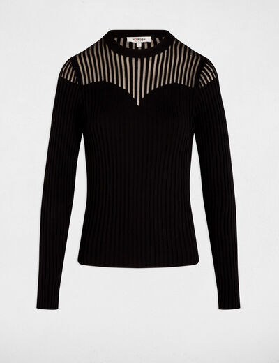 Pull torsad&eacute; cintr&eacute; noir femme
