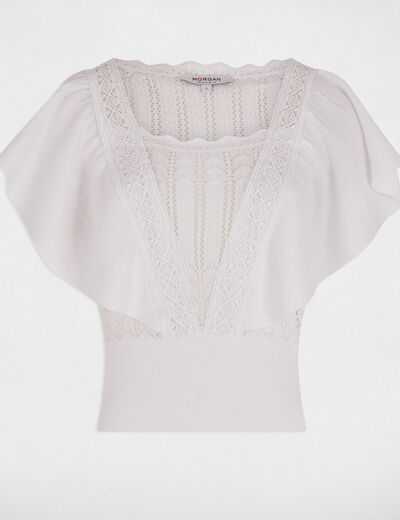 Pull manches courtes dentelle ivoire femme