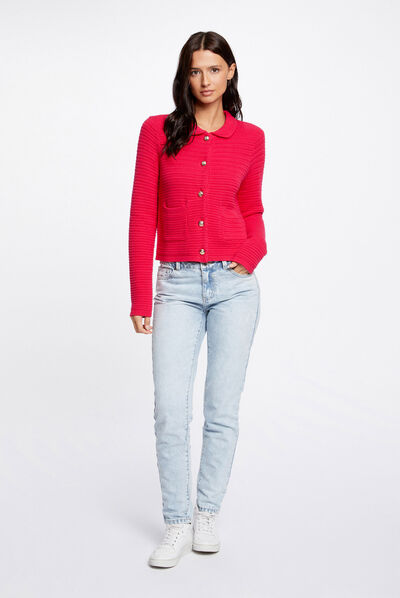 Gilet manches longues boutonné fuchsia femme