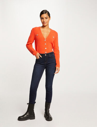 Jeans slim taille haute denim brut femme
