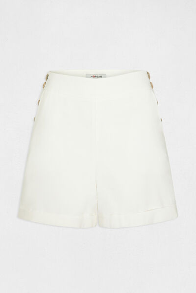 Short droit fluide à ponts ecru femme
