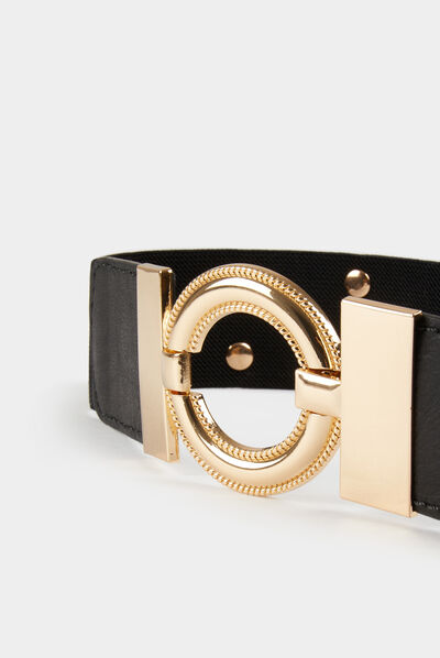 Ceinture élastiquée avec boucle ronde noir femme