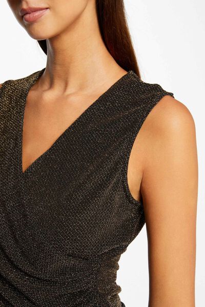 T-shirt sans manches fils métallisés dore femme