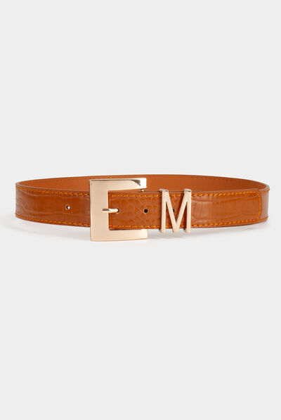 Ceinture passant M aspect croco caramel femme