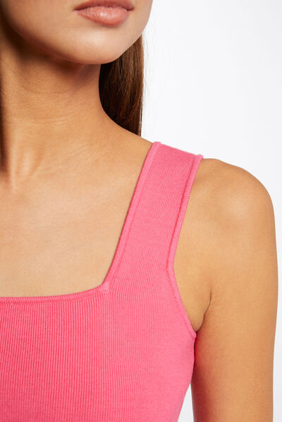 Débardeur pull bretelles larges rose femme
