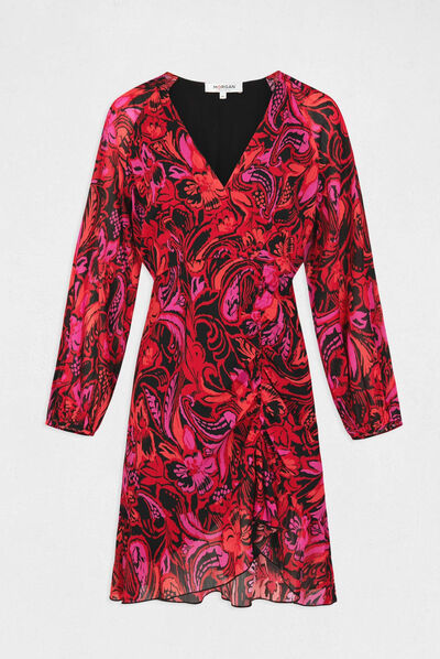 Robe droite froncée imprimé végétal multico femme