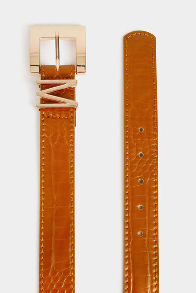 Ceinture passant M aspect croco caramel femme