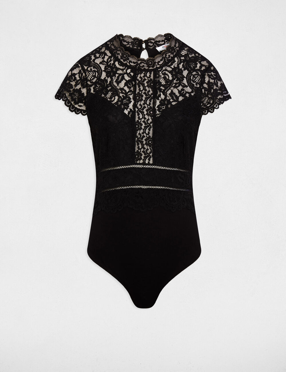 Body dentelle col montant noir femme