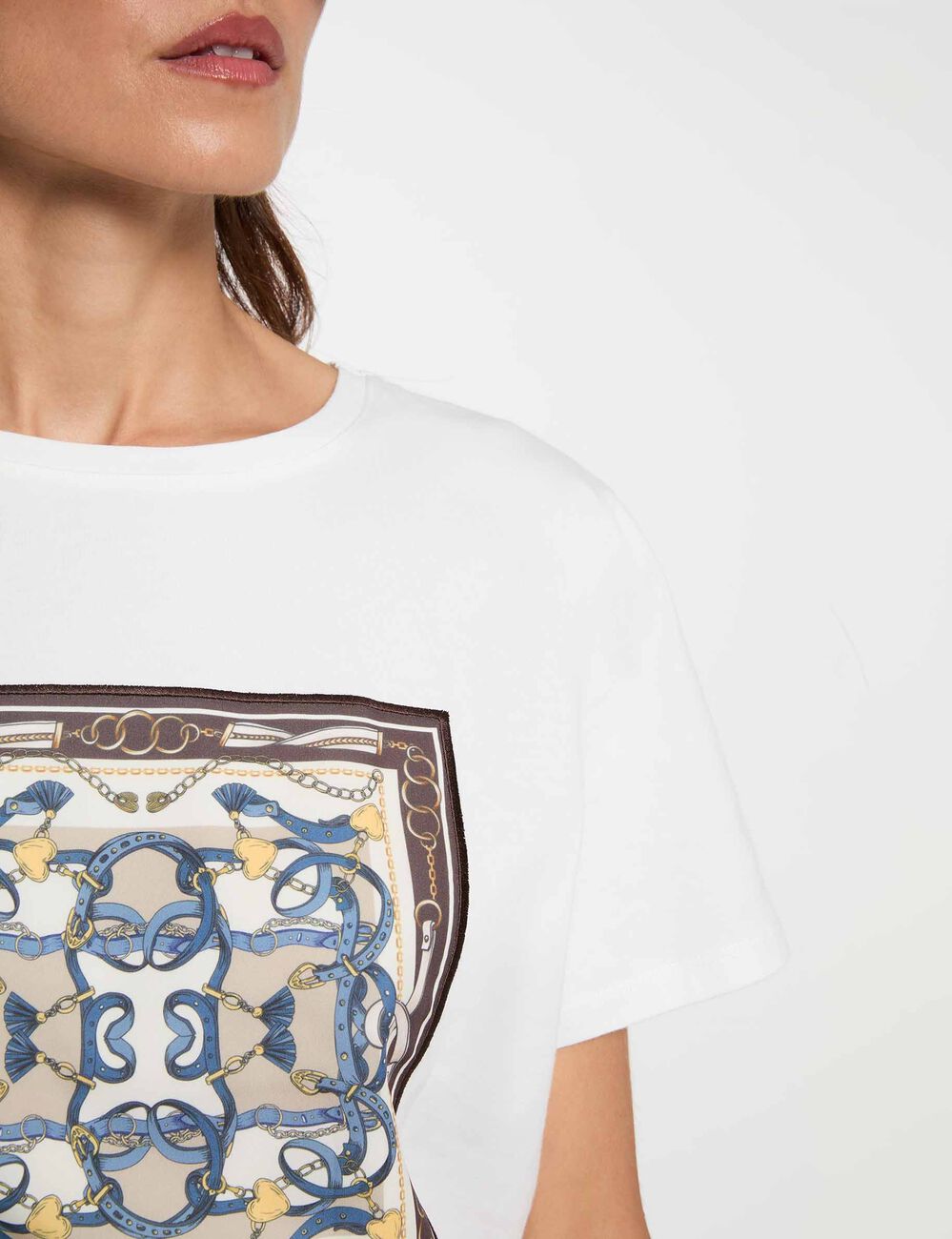 T-shirt imprim&eacute; col rond blanc femme