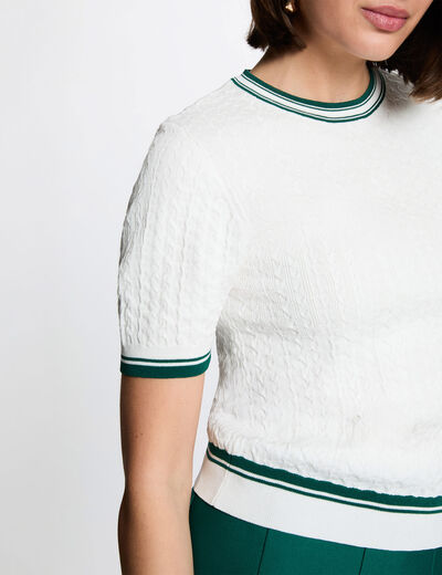 Pull fin manches courtes vert femme