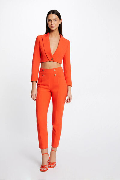 Pantalon city ajusté 7/8ème avec boutons orange femme