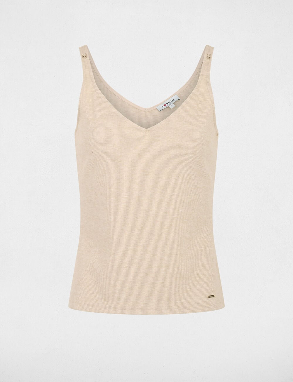 D&eacute;bardeur col v beige femme