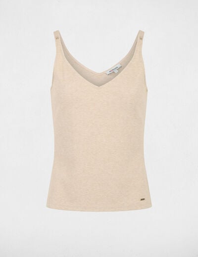D&eacute;bardeur col v beige femme