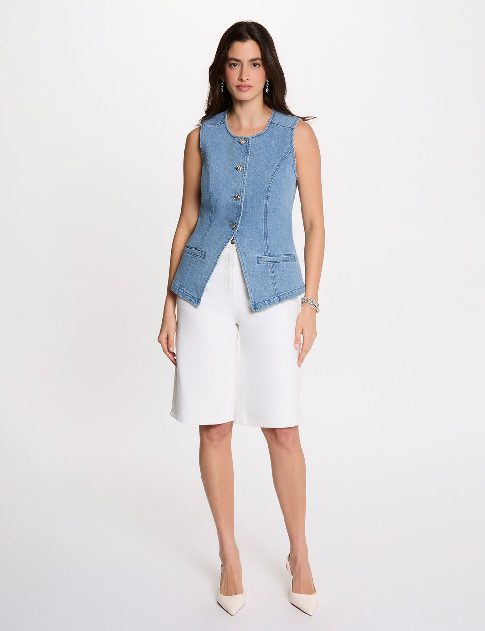 Gilet jean sans manches denim double stone femme