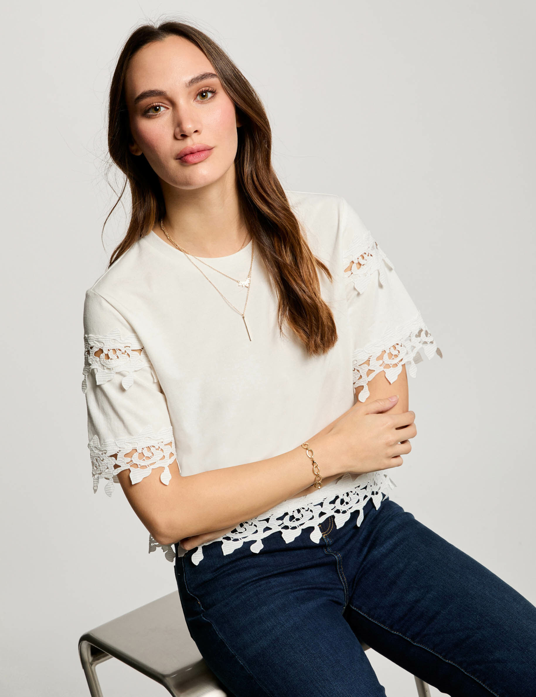 T-shirt manches courtes blanc femme - Morgan - Modalova