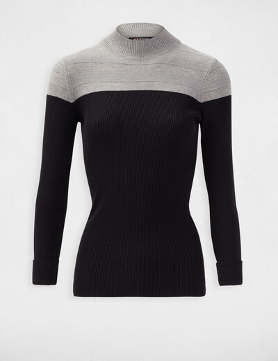 Pull manches longues col montant gris moyen femme