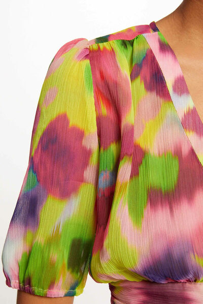 Blouse manches courtes imprimé abstrait multico femme
