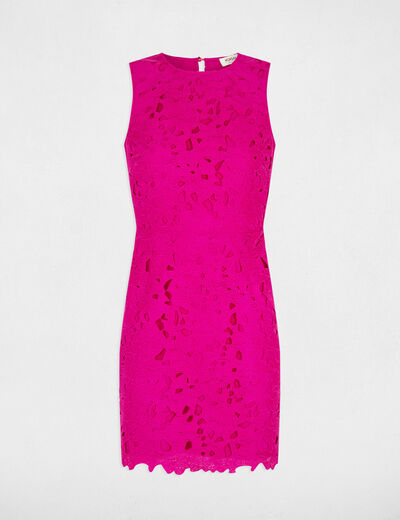 Robe courte ajustée dentelle rose fonce femme