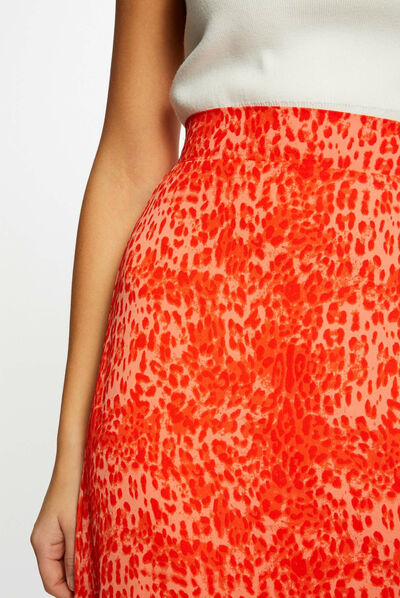 Jupe longue portefeuille imprimé léopard orange femme