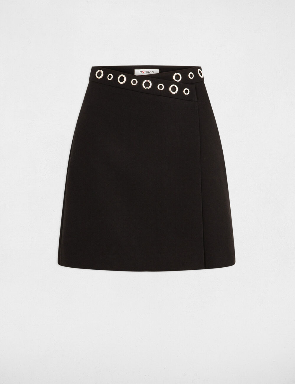 Jupe courte d&eacute;tails oeillets noir femme