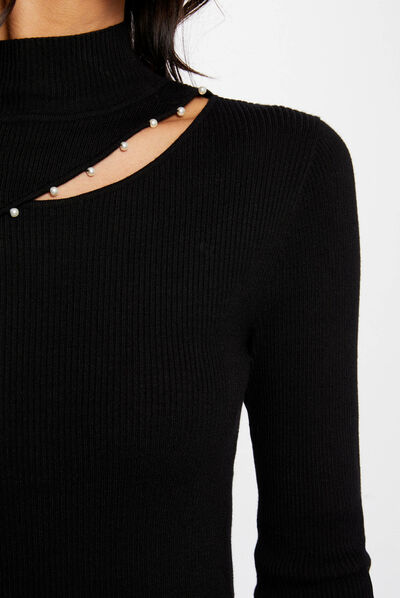 Pull manches longues avec ouverture noir femme