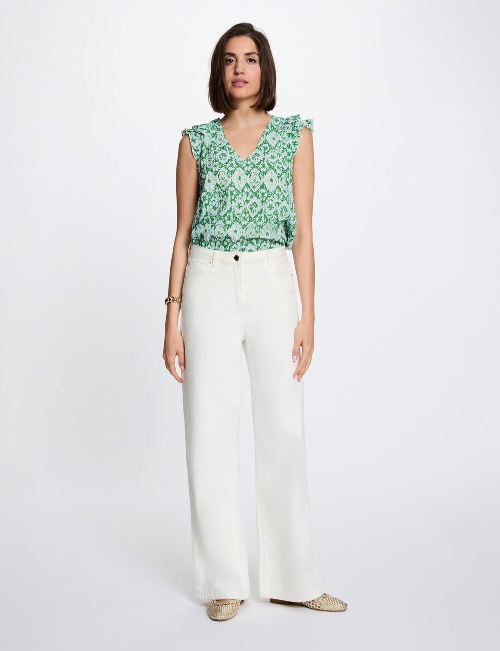 Top col v manches courtes multicolore femme