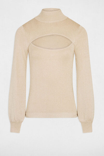 Pull manches longues avec ouverture dore femme