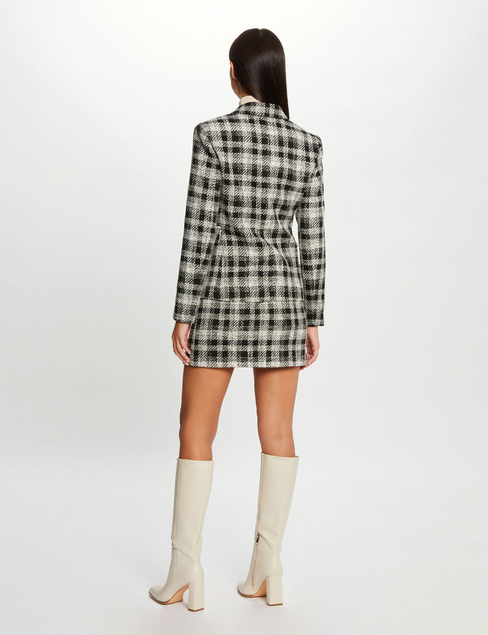 Veste cintrée boutonnée à carreaux noir femme