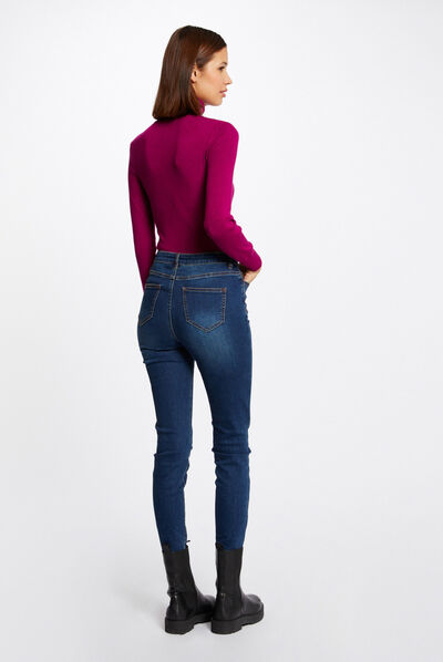 Pull manches longues à col roulé rose fonce femme