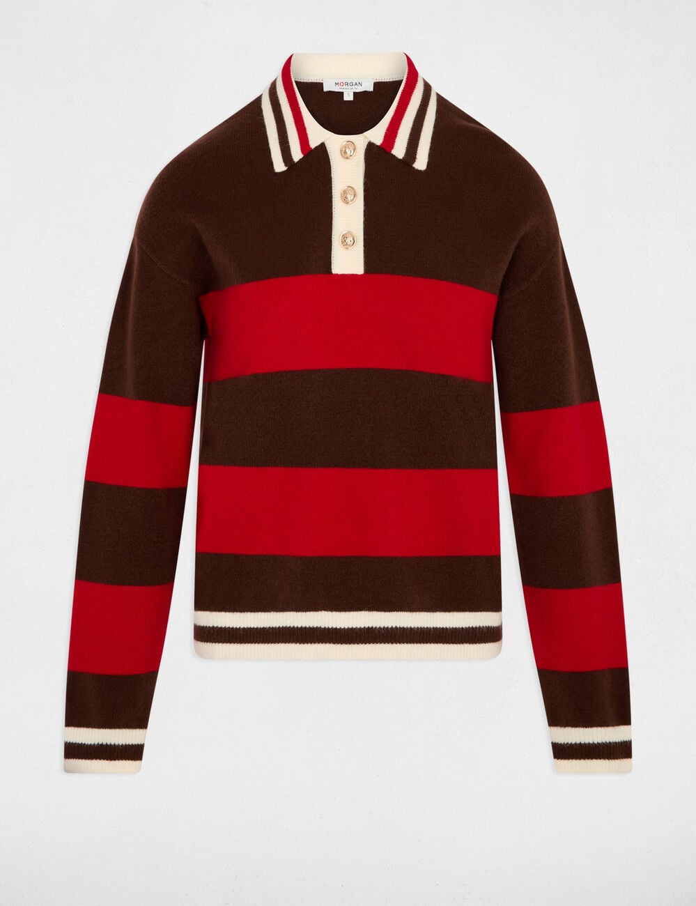 Pull col &agrave; revers marron fonc&eacute; femme