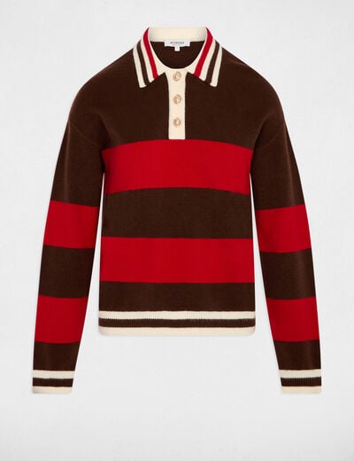 Pull col &agrave; revers marron fonc&eacute; femme