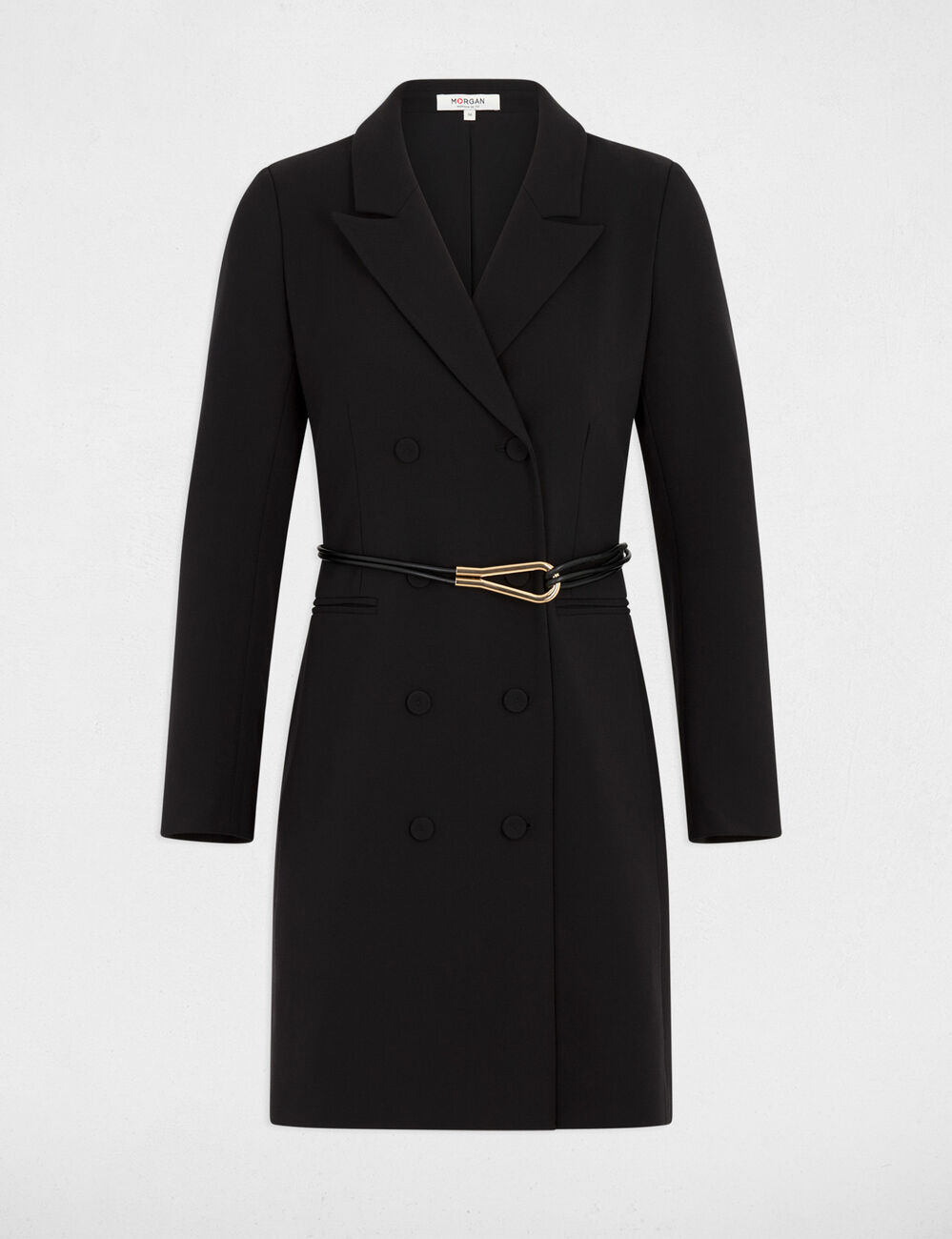 Robe courte col &agrave; revers noir femme