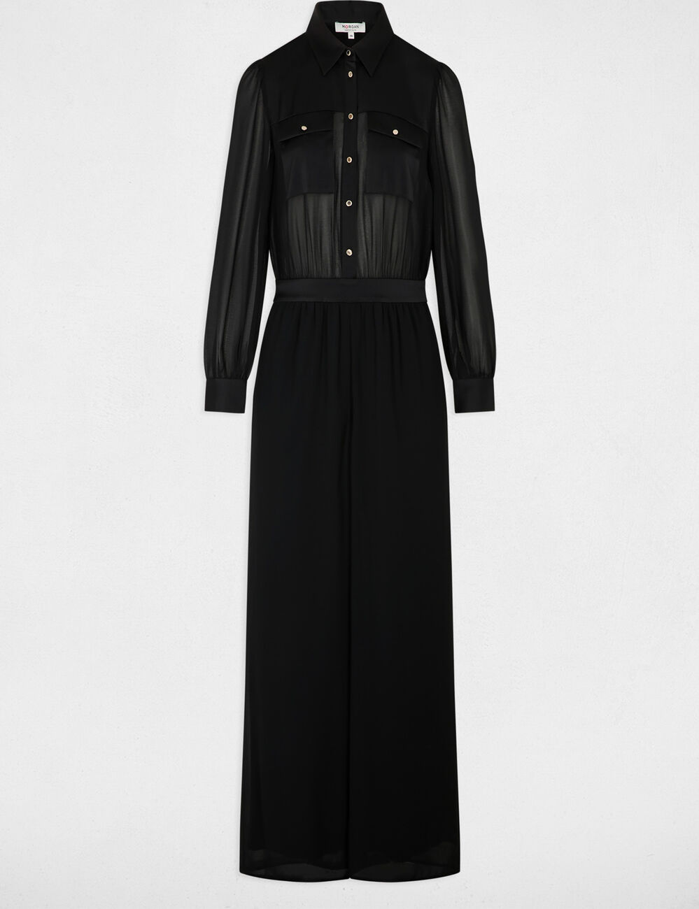 Combinaison fluide col &agrave; revers noir femme